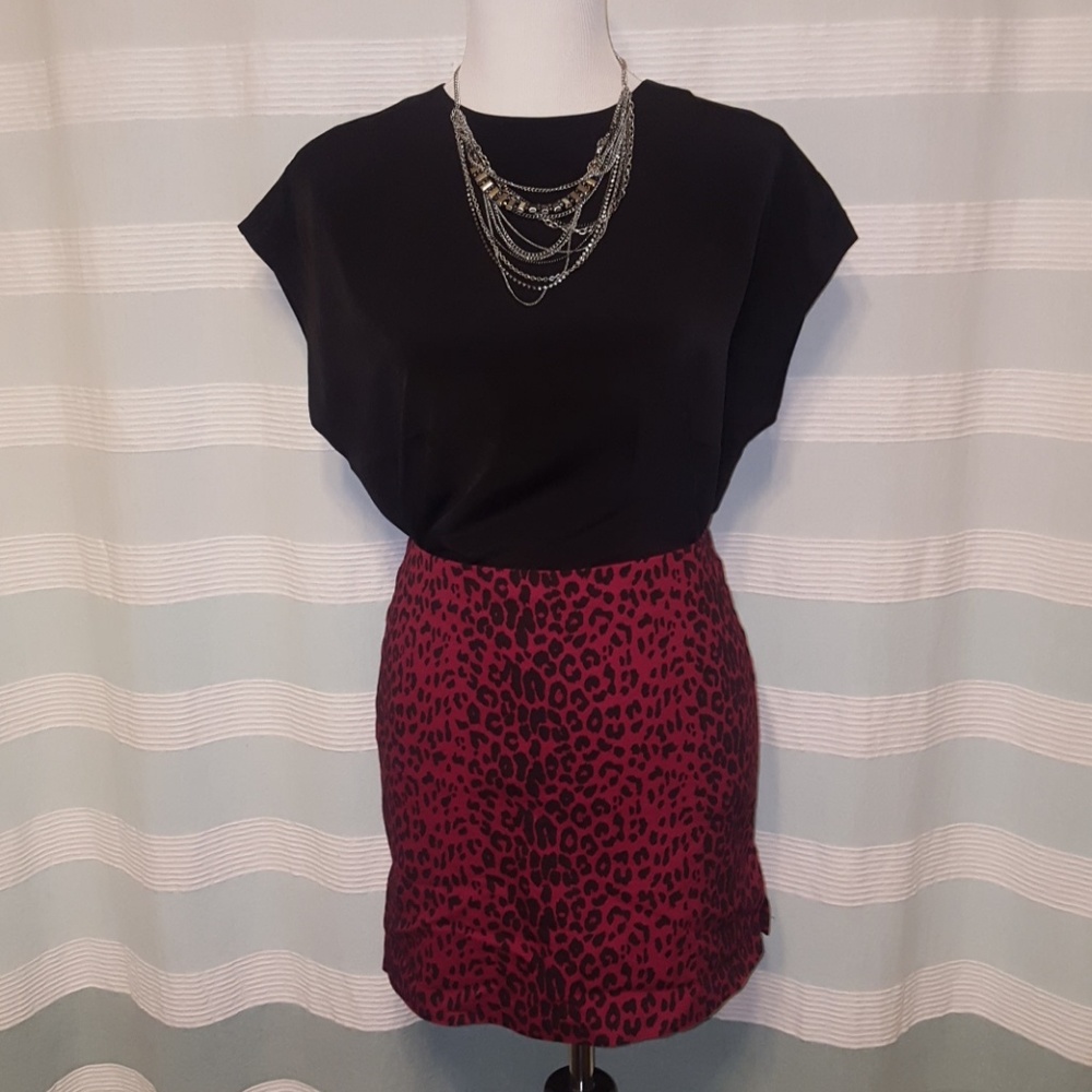 Ruby red, leopard print skirt
